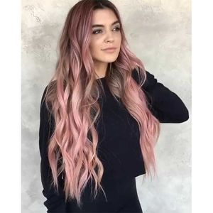 Perruques Femme Rose Brun Bouclé Long Raide Cheveux Moyens Couvre-Tête