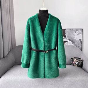 Manteau d'hiver en velours pour femme, Imitation peau de vison, fourrure mi-longue intégrée, fourrure écologique personnalisée