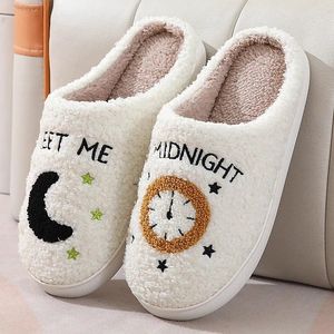 Pantoufles d'hiver en coton pour femmes, 79, horloge de lune, motif Peng, cuir ample, chaussures chaudes en peluche pour Couple, 5