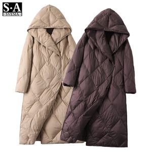 Veste d'hiver pour femmes manteaux femmes lumière ultra longue veste chaude à capuche vers le bas Parka vêtements de dessus pour femmes vêtements 210819