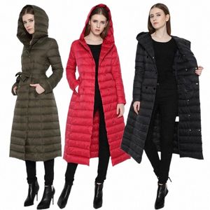 Vestes d'hiver pour femmes Femme à capuche Parkas chauds Style LG Manteaux pour dames Ceinture à nouer Épaissir les vêtements d'extérieur Épaissir Coupe-vent F9dI #