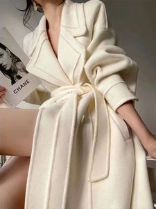 Women's Winter Elegant Wool Long Woolen Jacket Coat Vintage Loose Solid Autumn Long Overcoat Female Clothes Warm Cloak Fashion 231221