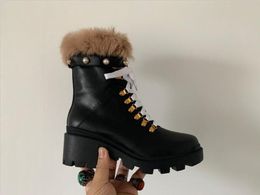 Botas de moda de invierno para mujer, zapatos de tacón de gatito medio, zapato de bota de cuero genuino de alta calidad
