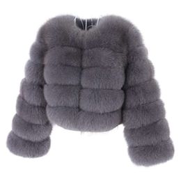 Women's Winter Jacket Real Fox Fur Jas Effen Kleur Lange Mouw Kleding Multi-Color Afneembaar Vest Natural 210927