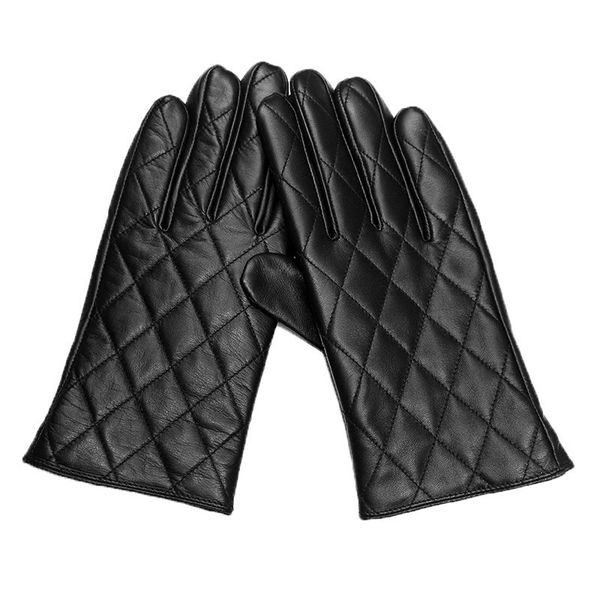 Gants en cuir d'hiver pour femmes en peau de mouton à écran tactile en peluche pour le cyclisme avec des gants chauds et isolés en peau de mouton pour le bout des doigts, des gants chauds coupe-vent et chauds pour écran tactile