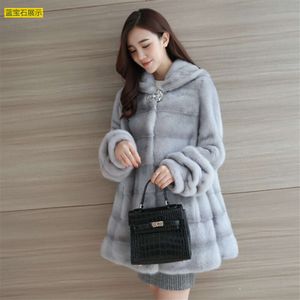 Haining – manteau Long à capuche en fausse fourrure de vison pour femme, coupe-vent décontracté à la mode, nouvelle collection hiver 898476