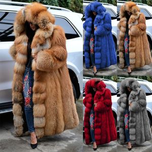Parka de invierno para mujer, talla grande, manga larga, abrigo de piel sintética con capucha grande