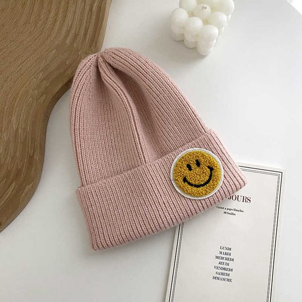 Femmes hiver smiley visage étiquette chapeau couple laine chapeau couleur bonbon à la mode pull tricoté chapeau 106TJ9UXGJ