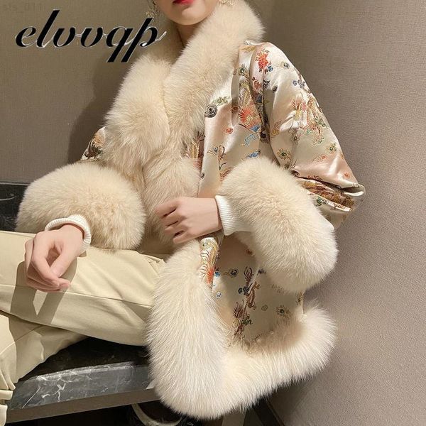 Femmes hiver chaud fausse fourrure Parka veste femme vers le bas coton manteau avec col de fourrure broderie fleurs manteaux vestes pardessus T220716