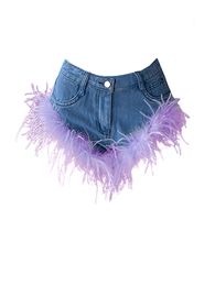 Dames Dames Denim Hoge Taille Brede Shorts Vintage Haruku Y2k Koreaanse stijl Blauw Patchwork Veer Mini Jeans Korte broek Zomer 230616