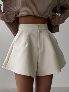 Dames dames hoge taille shorts zomer casual losse a-line wide been short broek solide mode pocket office lady broek streetwear 230602