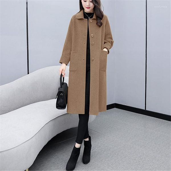 Laine des femmes 2023 automne hiver mode Long manteau femmes coréen lâche simple boutonnage lanterne manches laine veste dames pardessus G619