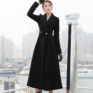 Femmes laine 2023 hiver élégant Style militaire x-long Double boutonnage manteau laine pardessus revers taille mélanges