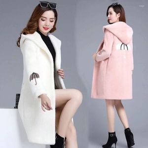 Dameswol 2023 Vrouwenjas Long Lamb Velvet Wind Breaker WhiteAutumn en Winter Clothing Simple Ladies Casual Pink Female Hoody 769