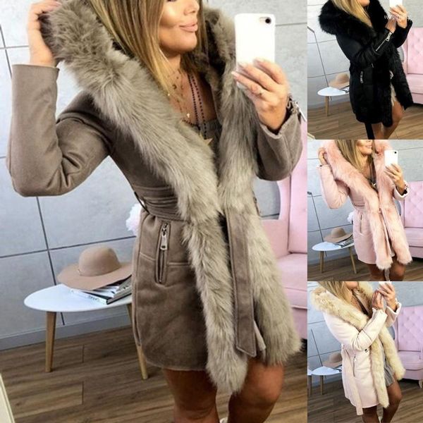 Laine femme Abrigos Mujer Invierno femme Long Manteau élégant mélange manteaux mince femme fourrure veste d'extérieur Chaqueta Manteau