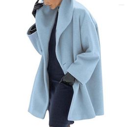 Dames wollen herfst en winter wollen jas lange mouw casual outwears mode effen losse capuchon jas