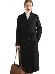 Dameswolmix 100 revers overjas riem DoubleBreasted herfst winter lange jas trenchcoat dames trf za vrouwelijke kleding 19 231120