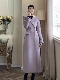 Manteaux longs en mélange de laine pour femmes, Style français, mode automne-hiver 2023, revers violet, épais et chaud, manteau en laine, tendance 231206