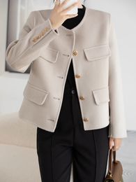 Manteau en cachemire double face pour femme, mélange de laine, 100, court, slim fit, laine d'automne et d'hiver, 231206