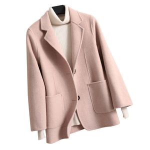 Mélanges de laine pour femmes 100% Pure laine manteau de laine femmes automne petit costume laine pardessus femme montrer haut et mince mince cachemire double face veste 230923