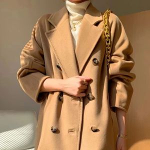 Manteau Long en cachemire mélangé de laine pour femmes, coupe-vent Double boutonnage chaud et confortable, couleur unie, 101801 MAX 90, 231129