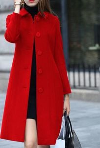 Mezclas de lana para mujer 1pcslot Abrigo de estilo de lujo Otoño Invierno Media longitud de un solo pecho Mezclado delgado en abrigo Rojo Azul Negro 221128