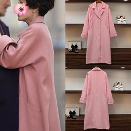 Mélange de laine pour femmes, Guo Mining, propre avec revers rose, manteau Long, anti-poussière, tissu de tempérament féminin, ample, hiver 2021