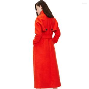 Mélange de laine pour femmes, automne-hiver, Europe, Orange, manches tombantes, manteau en laine, au-dessus du genou, Long et chaud, 2022