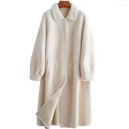 Mélanges de laine pour femmes 2022 Long Fund Overknee Sheep Shearing Overcoat Femme Directement Canister Grain Leather And Fur Loose Coat Bery22