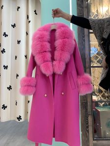 Mezcla de lana de mujeres 2023 Aprendencia Apriestas de mujeres con collar de piel real Fit delgada Elegante Cachemira Long Long Ladies Winter Coats 230926