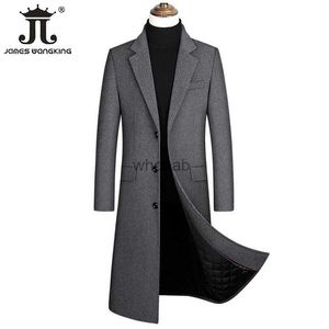 Mélanges de laine pour femmes 2023 automne et hiver Boutique laine noir gris classique couleur unie épais chaud hommes Extra Long laine Trench manteau homme veste HKD230904