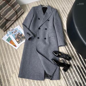 Femmes laine mélanges 2023 automne haute qualité femmes gris Long pardessus femme luxe veste manteau pour dames Gdnz 10.11 Tess22