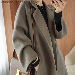 Women's Wool Blends 2023 Autumn/Winter New Women's Coat Mid length Knee Loose Versatile Wool CoatL230926