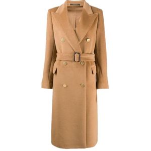 Femmes laine mélanges 2023 automne hiver Ol laine manteau femmes Double boutonnage mince ceinturé Long pardessus