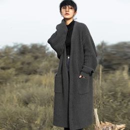 Mélanges de laine pour femmes 2023 automne-hiver 100 Cardigan tricoté en cachemire épais pur Version européenne sur le genou grand manteau ample 230926