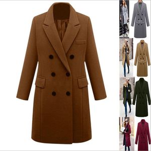 Dameswolmengsels 2023 Europese en Amerikaanse mode In de herfst Winter Long Plus Size Wollen jas dubbele rijsjas.