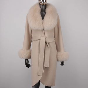 Mélanges de laine pour femmes 2023 mode manteau de fourrure véritable veste d'hiver femmes col naturel cachemire manteaux de laine chaud lâche Streetwear 231117