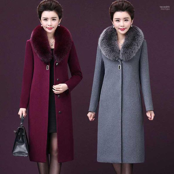 Mélanges de laine pour femmes 2023 veste d'hiver femmes manteau grand col de fourrure décontracté femme longue Vintage surdimensionné vêtements d'extérieur Casaco Feminino P861 Tess22