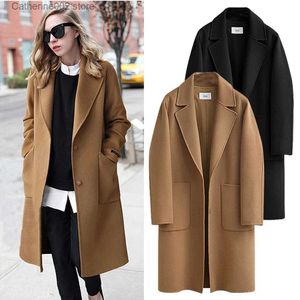 Mélanges de laine pour femmes 5XL automne hiver manteaux 2023 Style européen femmes longs manteaux simple boutonnage poilu femme longue veste manteau femmes vêtements T231025