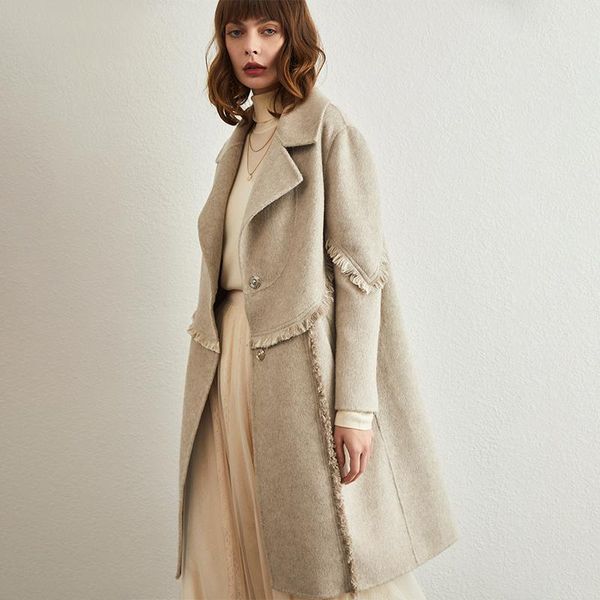 Mélanges de laine pour femmes et hiver 2021, manteau en laine Double face, mi-long, ample, fin, zéro cachemire