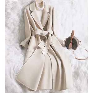 Mélanges de laine pour femmes automne hiver élégant en vrac avec ceinture longue manteau de laine femmes mode coréenne col rabattu Camel noir longue veste 231113