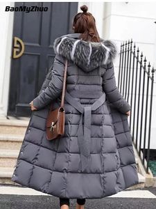 Women's Wool Blends Autumn Winter Fashion Brown Black Warm Thick Down Coat Jacket Women Oversize Vintage Luxury Hooded Long Coats Parka Female 231007