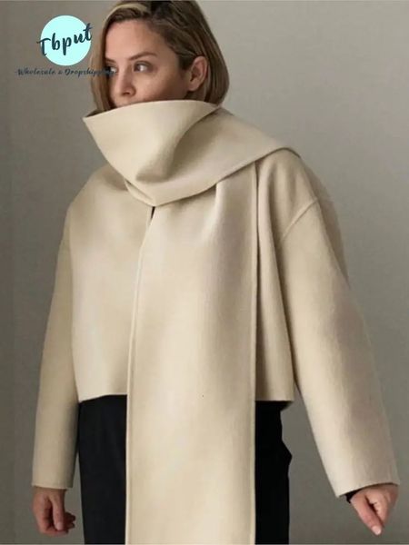 Mélanges de laine pour femmes automne hiver dames chaud épais manteau avec écharpe femmes élégant à manches longues manteaux femme Vintage décontracté rue pardessus 231211