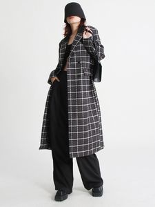Dameswol Blends Autumn Winter Lange Oversized Plaid Plaid Patroon Easy Fit kantoorklare Look Trench Coat For Women Breasted Loose Casual Tweed Coats Fashion F081