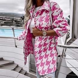Mélanges de laine pour femmes Automne Hiver Vintage Manteau à simple boutonnage Mode élégante Office Lady Turn-down Shirt Jacket Ins Pink Outwear