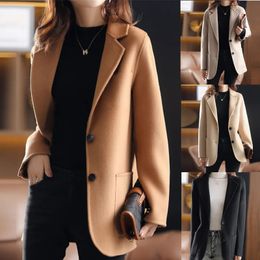 Dameswolmengsels Herfst Winter Wollen Jas Dames Colbert Effen Kleur Single-breasted Zak Casual Blazers Dames Kaki Kameel Bovenkleding 231113