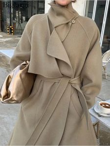 Mélanges de laine pour femmes automne hiver laine Long manteau femmes plissé mode bureau coréen lâche dames vestes à manches longues femme vestes manteaux 231010