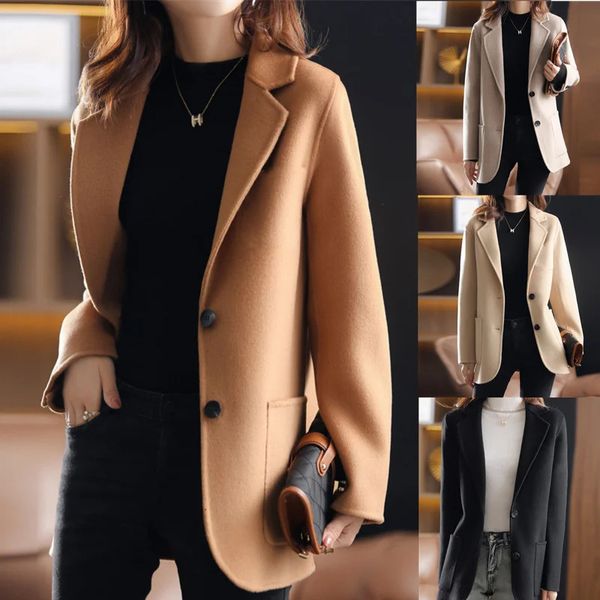 Mezclas de lana para mujer Otoño Invierno Abrigo de lana Chaqueta de traje de mujer Color sólido Bolsillo de un solo pecho Blazers casuales Mujer Caqui Camel Ropa de abrigo 231109