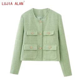 Mélanges de laine pour femmes automne femmes en forme de coeur boucle Tweed manteau femme décontracté à manches longues hauts amples Streetwear LUJIA ALAN C1957 230927