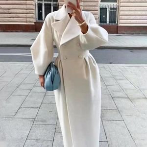 Misto lana da donna Autunno Cappotto di lana da donna Risvolto spesso Doppiopetto Office Lady Giacche lunghe Manica a lanterna Giacca a vento Streetwear